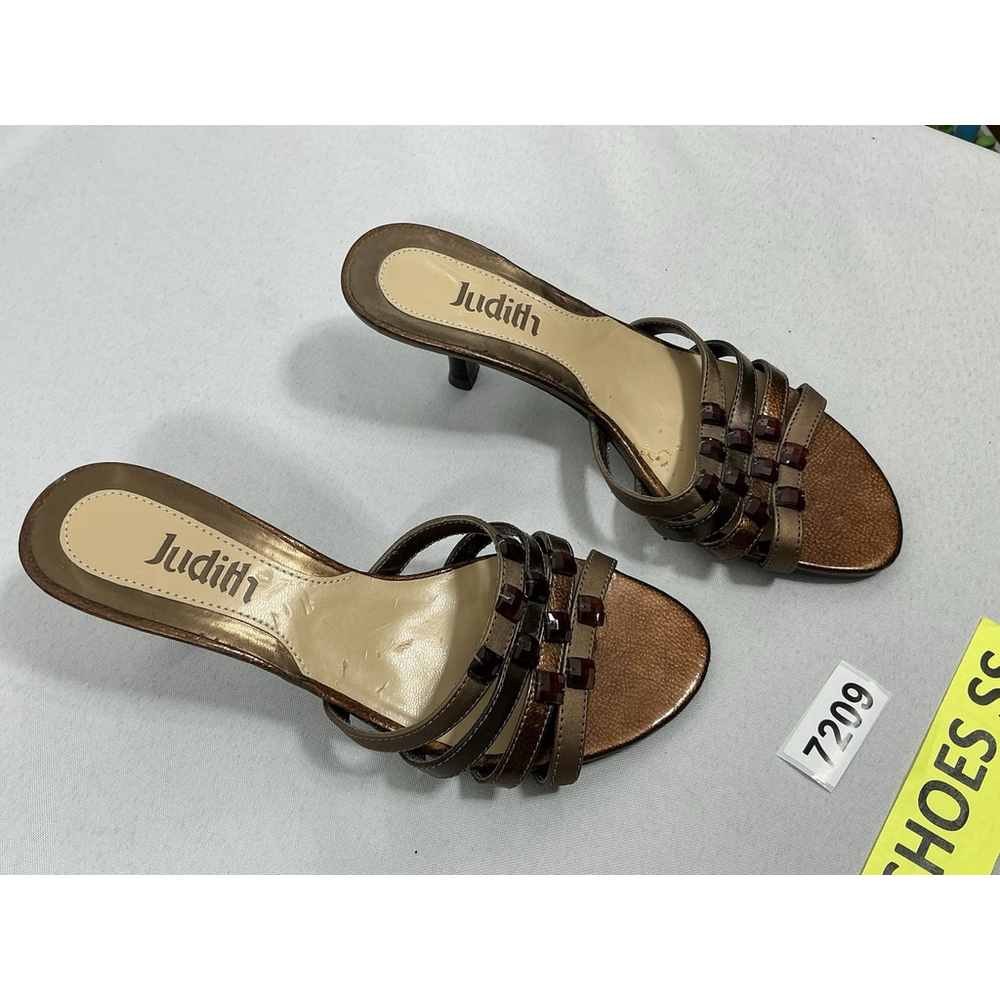 Womans NWD Judith Slip On Strappy Slide Heels 6 M Bronze Kitten Heel Open Toe